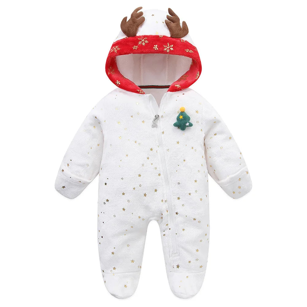 Combinaison de Noël Bébé « Petit Renne Étoilé » - Pyjama Chaud à Capuche Flanelle Hiver | Douillet