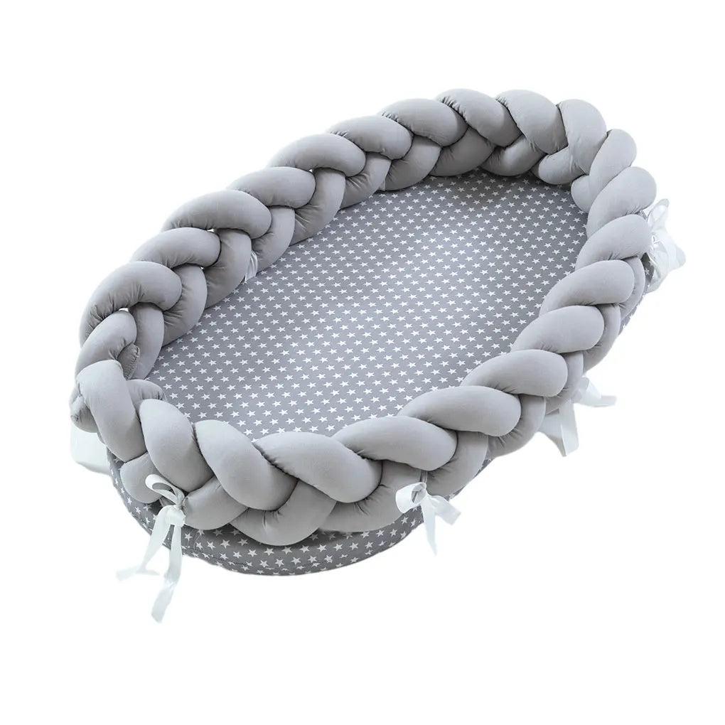 Nid Bébé Pliable Tressé Coton Photo- Gris