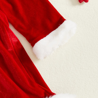 Robe Noël Bébé Fille Velours Rouge – Ensemble Mère Noël avec Chapeau | Douillet