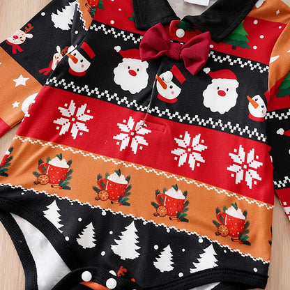 Ensemble Bébé Magie de Noël – Jumpsuit Graphique & Pantalon Rouge