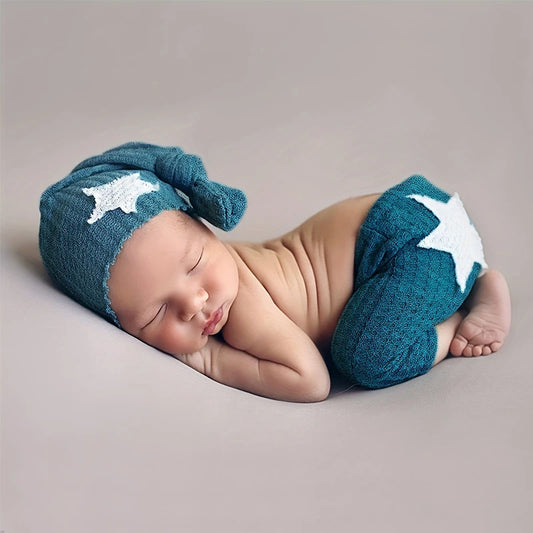 Ensemble photo nouveau-né étoile – Pantalon + bonnet à queue (2 pièces) | Féerique