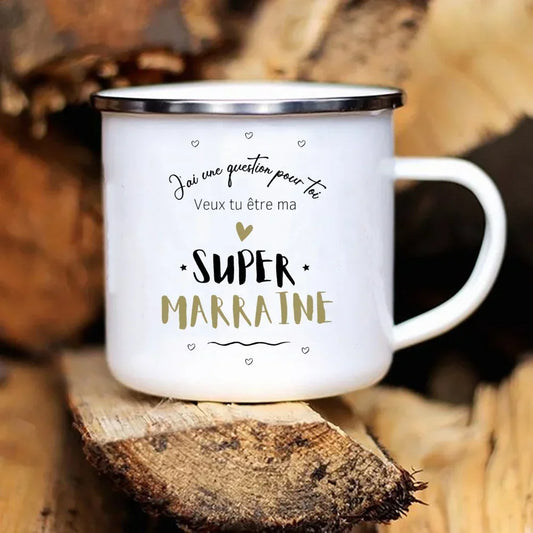 Mug émail « Veux-tu être ma Super Marraine | CadeauMagie