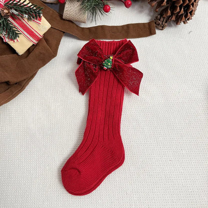 Chaussettes de Noël Rouge Velours | Bas Longs Enfant Festifs