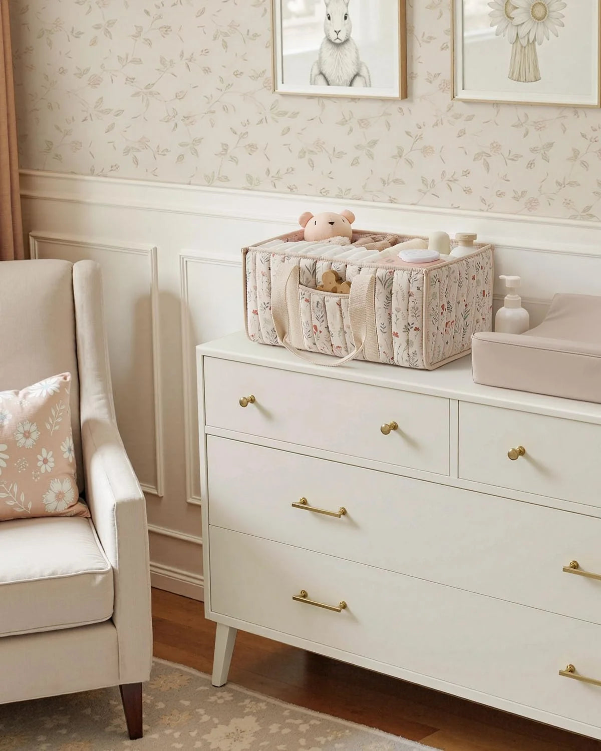 Panier Organisateur Couches Bébé Fleuri