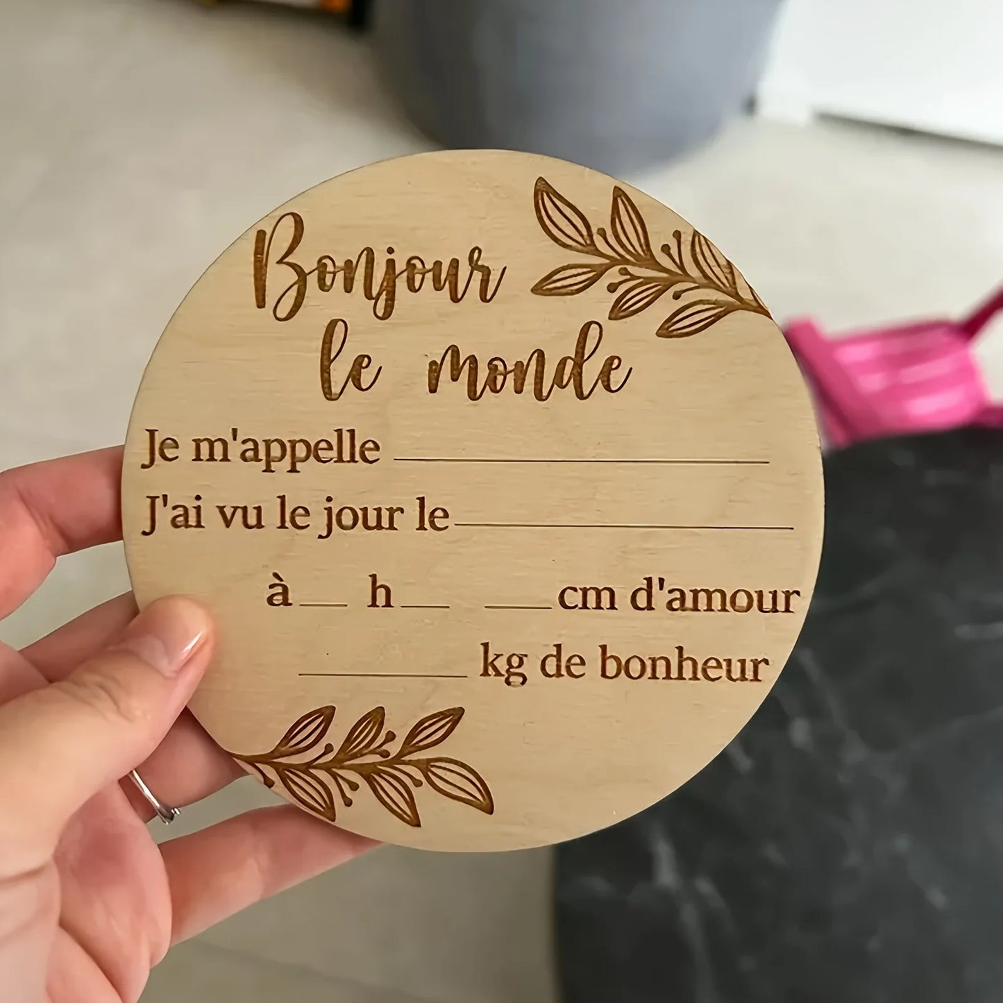 Plaque en bois « Bonjour le monde » – Souvenir de naissance | Éternel