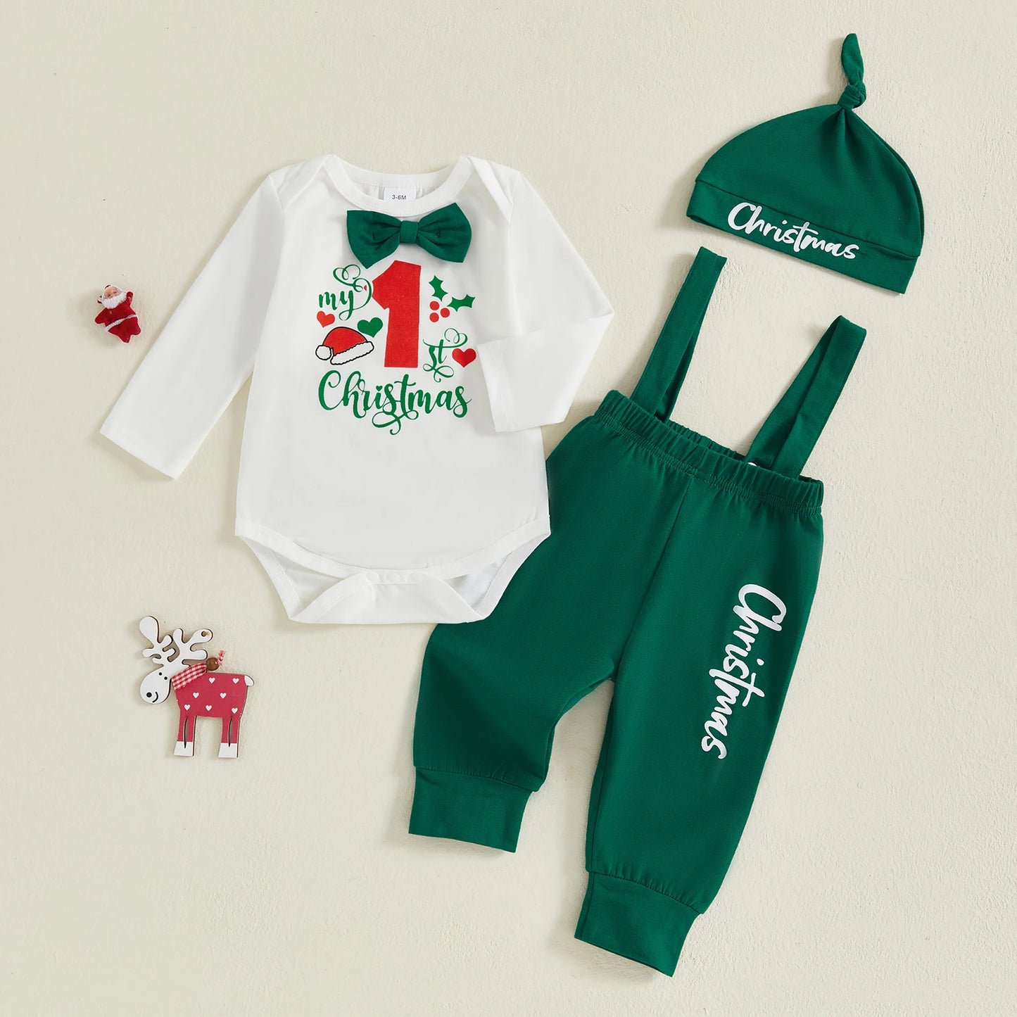 Set Bébé Spécial Noël – Body Illustré & Pantalon à Bretelles