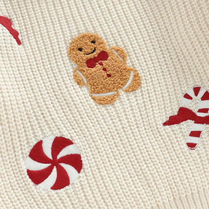 Pull de Noël Bébé en Tricot – Bonhomme Pain d'Épices & Sucreries Festives | Douceur