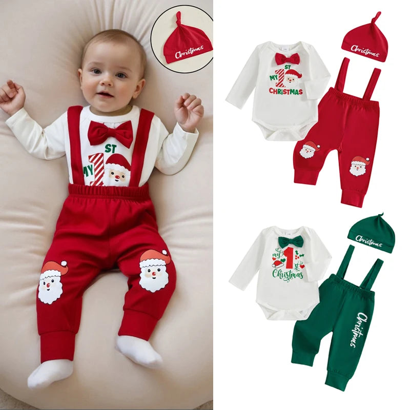 Set Bébé Spécial Noël – Body Illustré & Pantalon à Bretelles