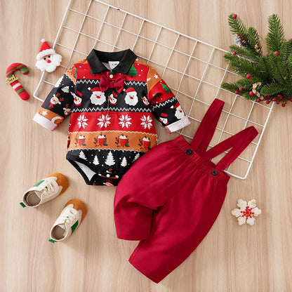 Ensemble Bébé Magie de Noël – Jumpsuit Graphique & Pantalon Rouge