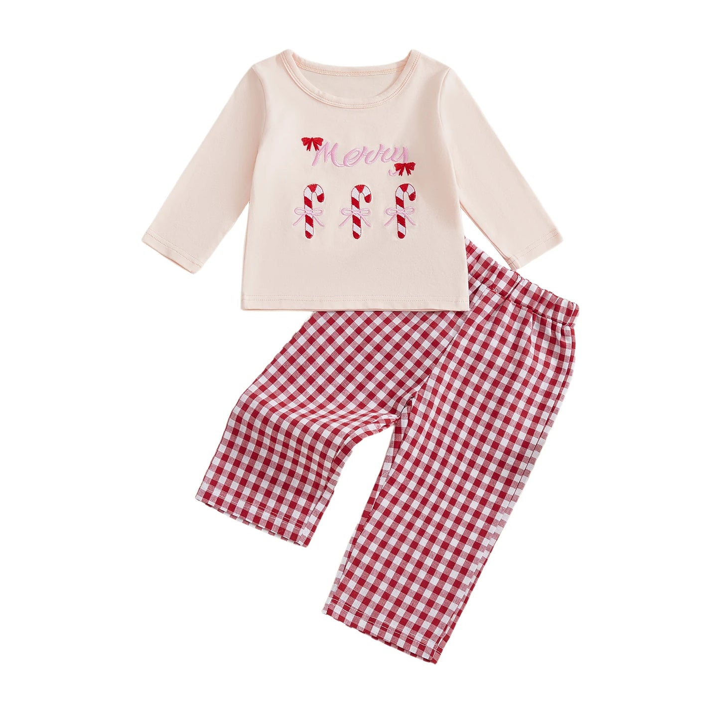 Ensemble Noël Bébé Fille– Haut Brodé & Pantalon à Carreaux | Tenue d'Hiver 2 Pièces | Festif