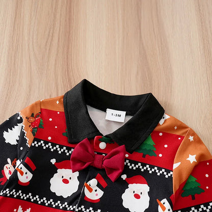 Ensemble Bébé Magie de Noël – Jumpsuit Graphique & Pantalon Rouge