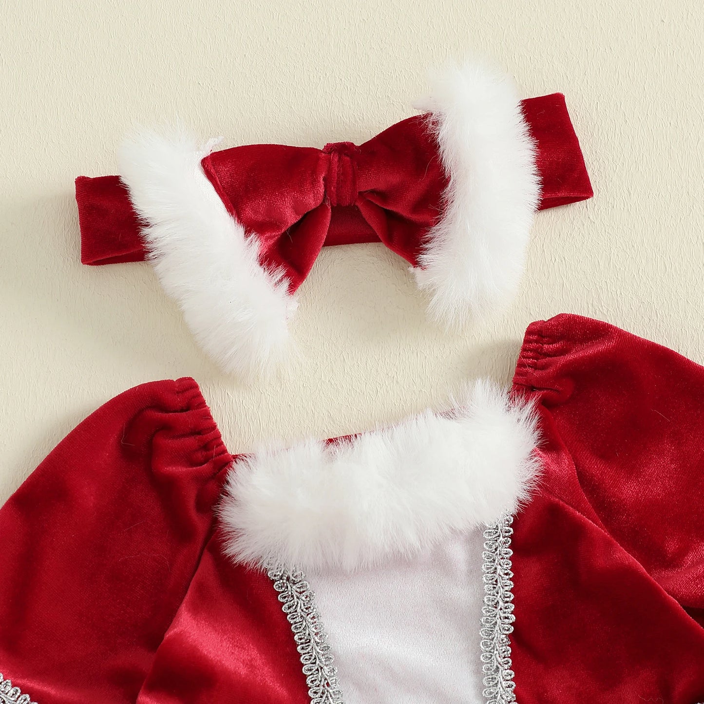 Ensemble Fillette Noël Velours – Haut Doux à Fourrure & Pantalon Évasé Festif