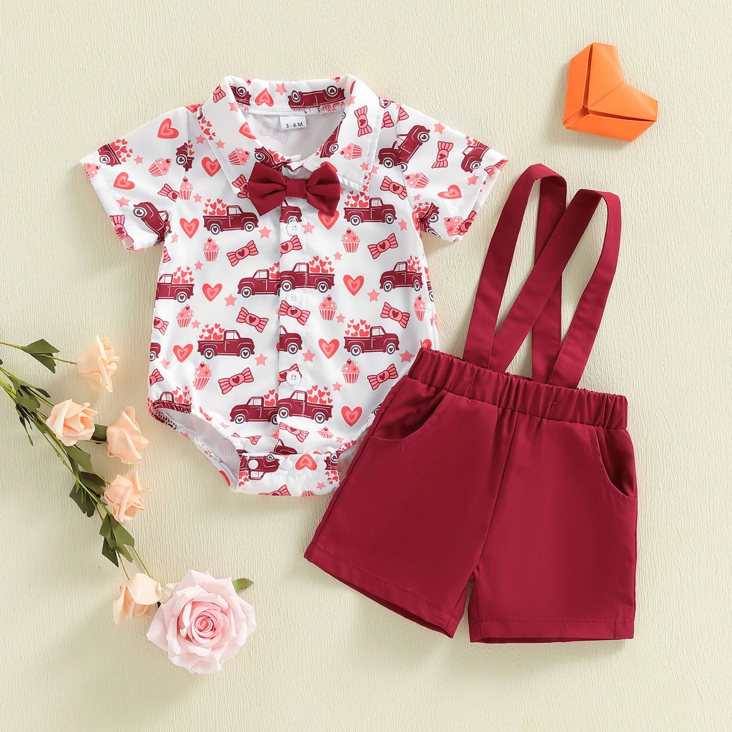 Ensemble bébé Saint-Valentin - Body imprimé camions & short | Adorable