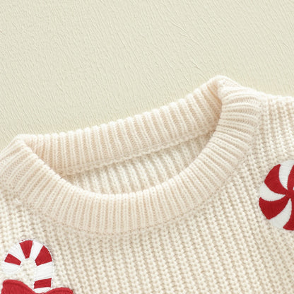 Pull de Noël Bébé en Tricot – Bonhomme Pain d'Épices & Sucreries Festives | Douceur
