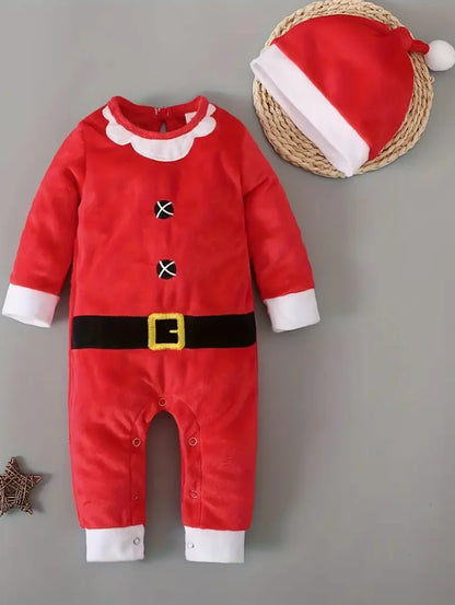 Ensemble Bébé Père Noël - Grenouillère Rouge Douce avec Bonnet | Festif