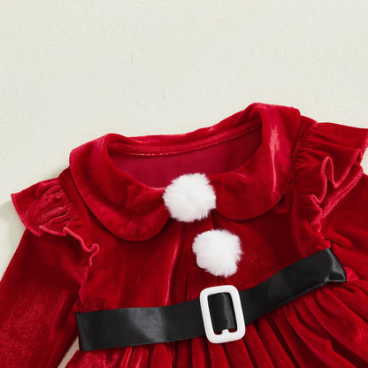 Robe Noël Bébé Fille Velours Rouge – Ensemble Mère Noël avec Chapeau | Douillet