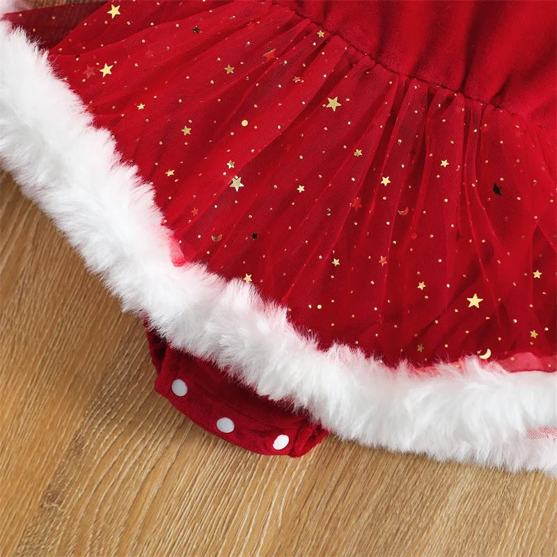 Robe de Noël Bébé Fille – Ensemble Velours Rouge &amp; Nœud Chic