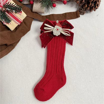 Chaussettes de Noël Rouge Velours | Bas Longs Enfant Festifs