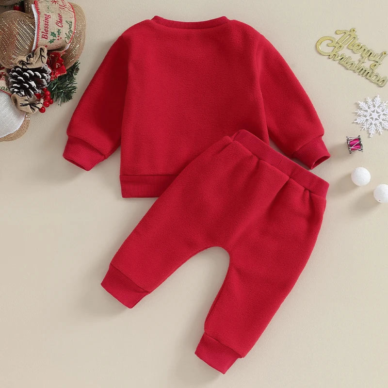 Ensemble Noël bébé rouge Père Noël brodé 2 pièces – Sweatshirt + pantalon chaud