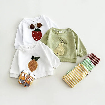 Ensemble Douceur Fruité – Sweat moelleux & pantalon rayé pour bébé