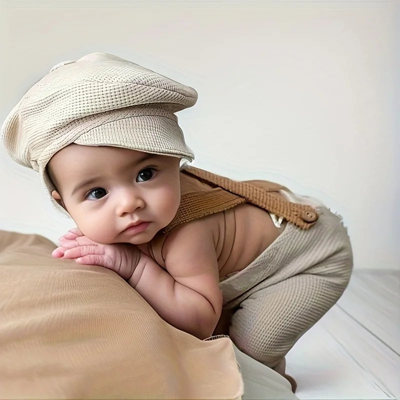Barboteuse Rayée + Bonnet Tricot – Look Vintage Photo Nouveau-Né™