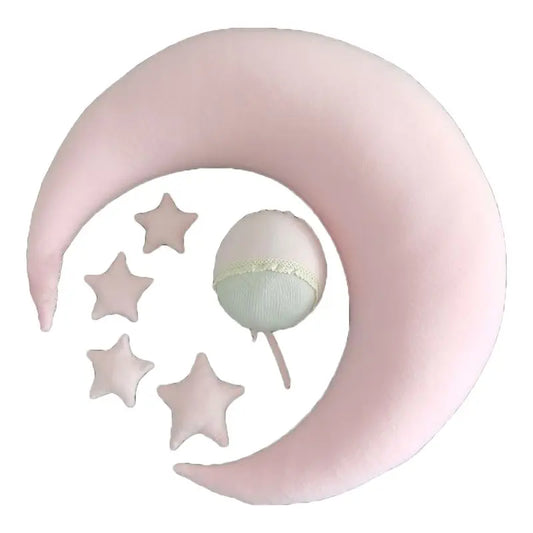 Set Moon Rose Pâle – Accessoire Lune & Étoiles Photo Bébé™