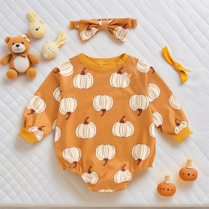 Body Bébé Citrouille d'Automne avec Bandeau
