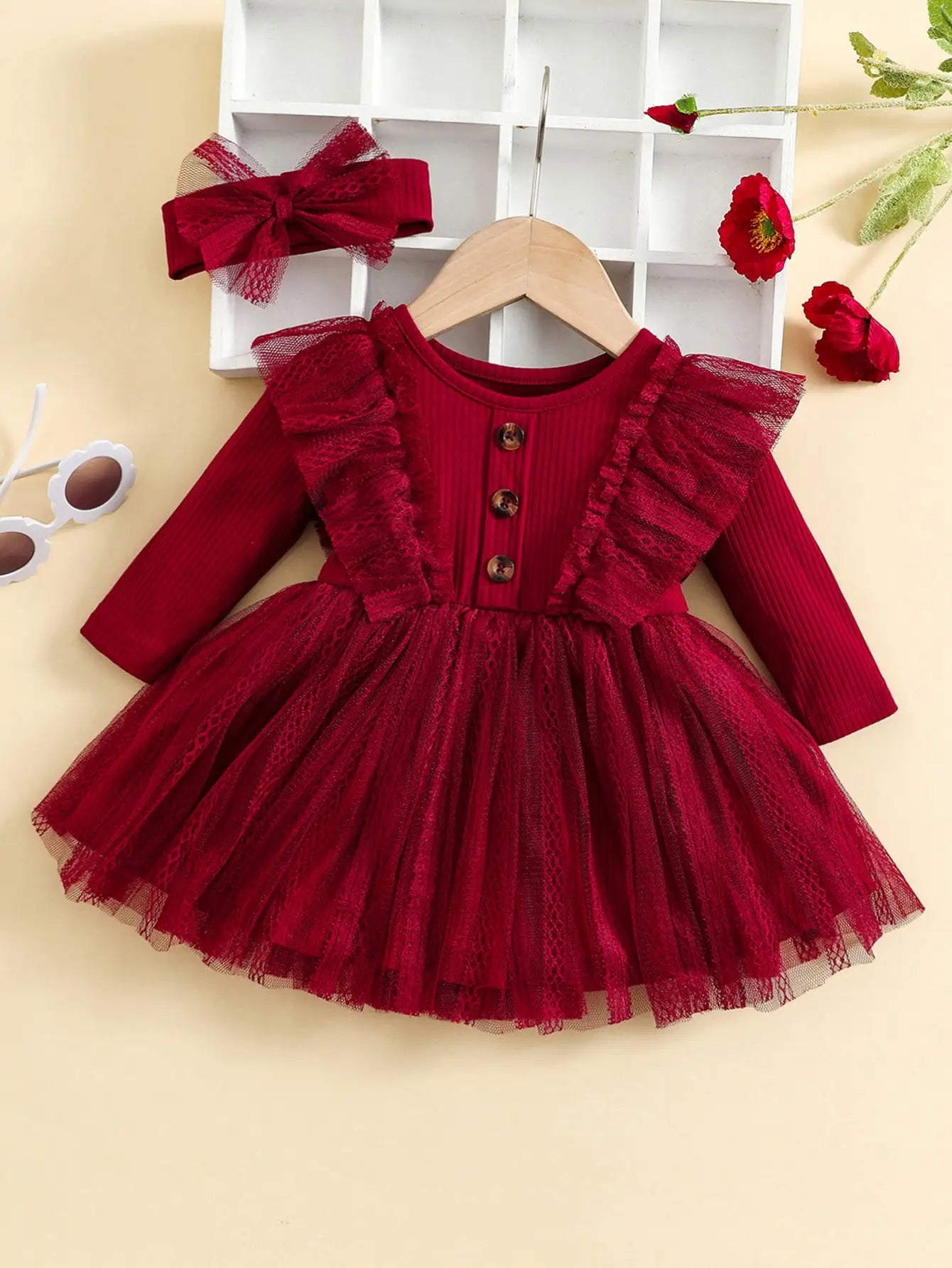 Robe Enchantée Bordeaux - Ensemble Petite Princesse avec Nœud | Féerique