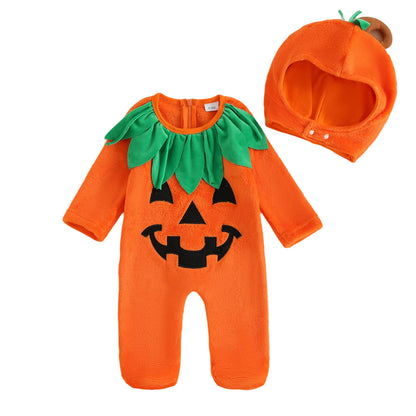 Barboteuse Citrouille Halloween avec Chapeau