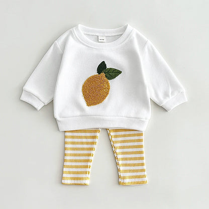 Ensemble Douceur Fruité – Sweat moelleux & pantalon rayé pour bébé