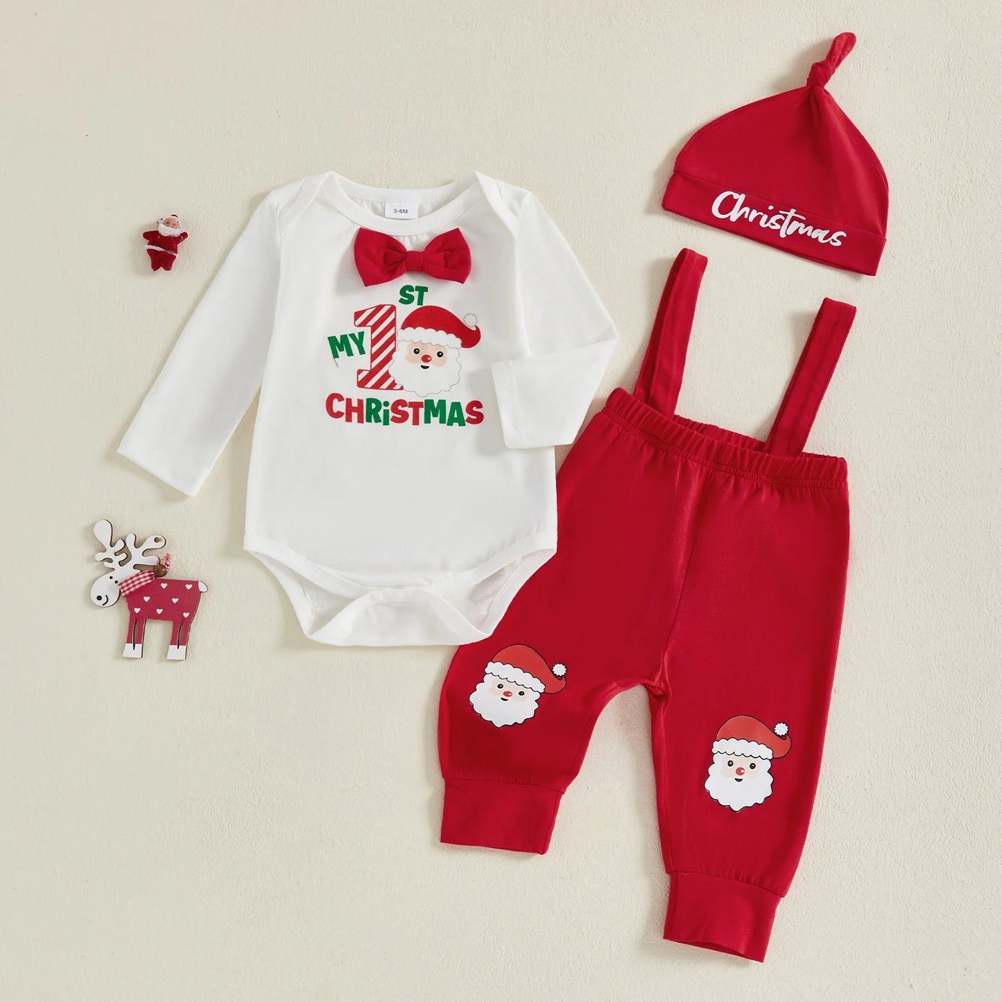 Set Bébé Spécial Noël – Body Illustré & Pantalon à Bretelles