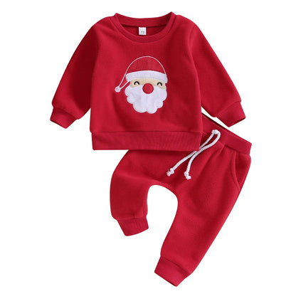 Ensemble Noël bébé rouge Père Noël brodé 2 pièces – Sweatshirt + pantalon chaud