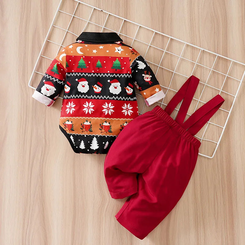 Ensemble Bébé Magie de Noël – Jumpsuit Graphique & Pantalon Rouge