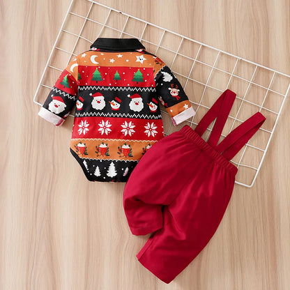 Ensemble Bébé Magie de Noël – Jumpsuit Graphique & Pantalon Rouge