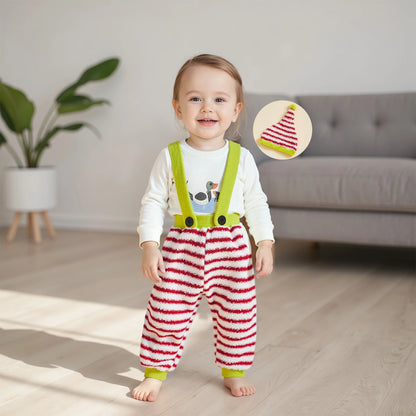 Ensemble Lutin Doux – Salopette Rayée & Bonnet de Noël Ultra Douillet
