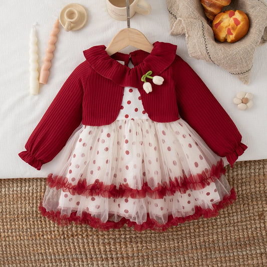 Robe Bébé Fille Noël "Cerise Enchantée" avec Cardigan Rouge Élégant | Festive