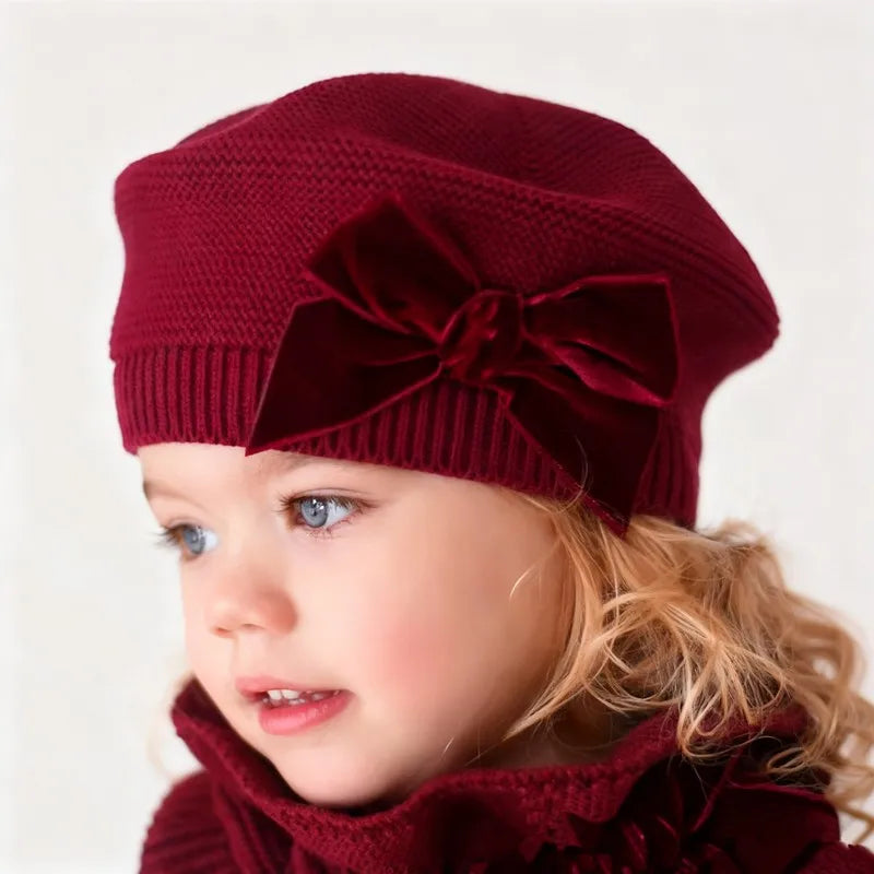 Bonnet Tricoté Fille avec Grand Nœud - Chaleur & Élégance Hivernale | Cozy