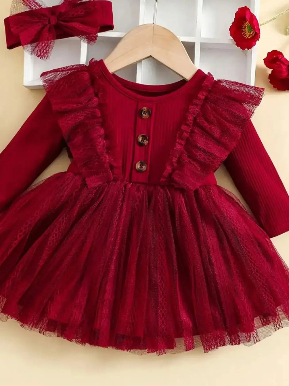 Robe Enchantée Bordeaux - Ensemble Petite Princesse avec Nœud | Féerique