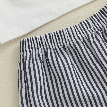 Ensemble d’Été Bébé Garçon – T-shirt Voilier Brodé + Short Rayé | Tenue Plage Confort & Style