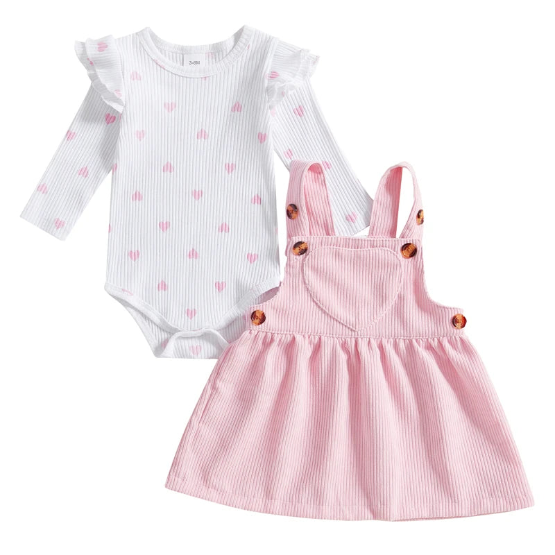 Ensemble bébé fille cœur & salopette - 2 pièces (0 à 18 mois) | Adorable