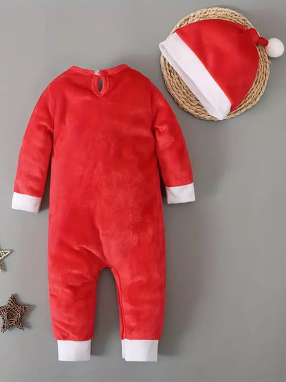 Ensemble Bébé Père Noël - Grenouillère Rouge Douce avec Bonnet | Festif