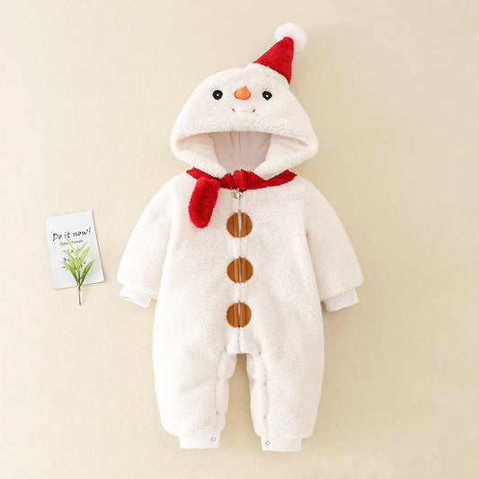 Combinaison Bébé Bonhomme de Neige - Pyjama Chaud de Noël avec Capuche Dou | Cozy