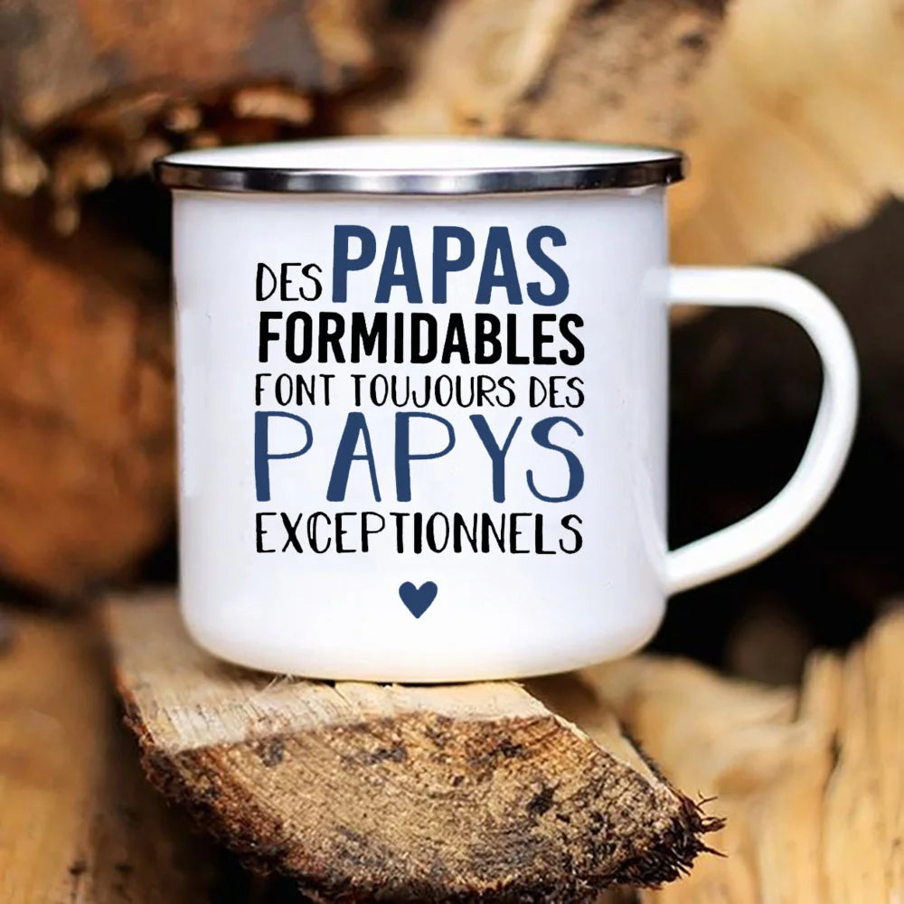 Mug Émaillé Papa & Papy Exceptionnel – Cadeau Plein d'Amour | Mémorable