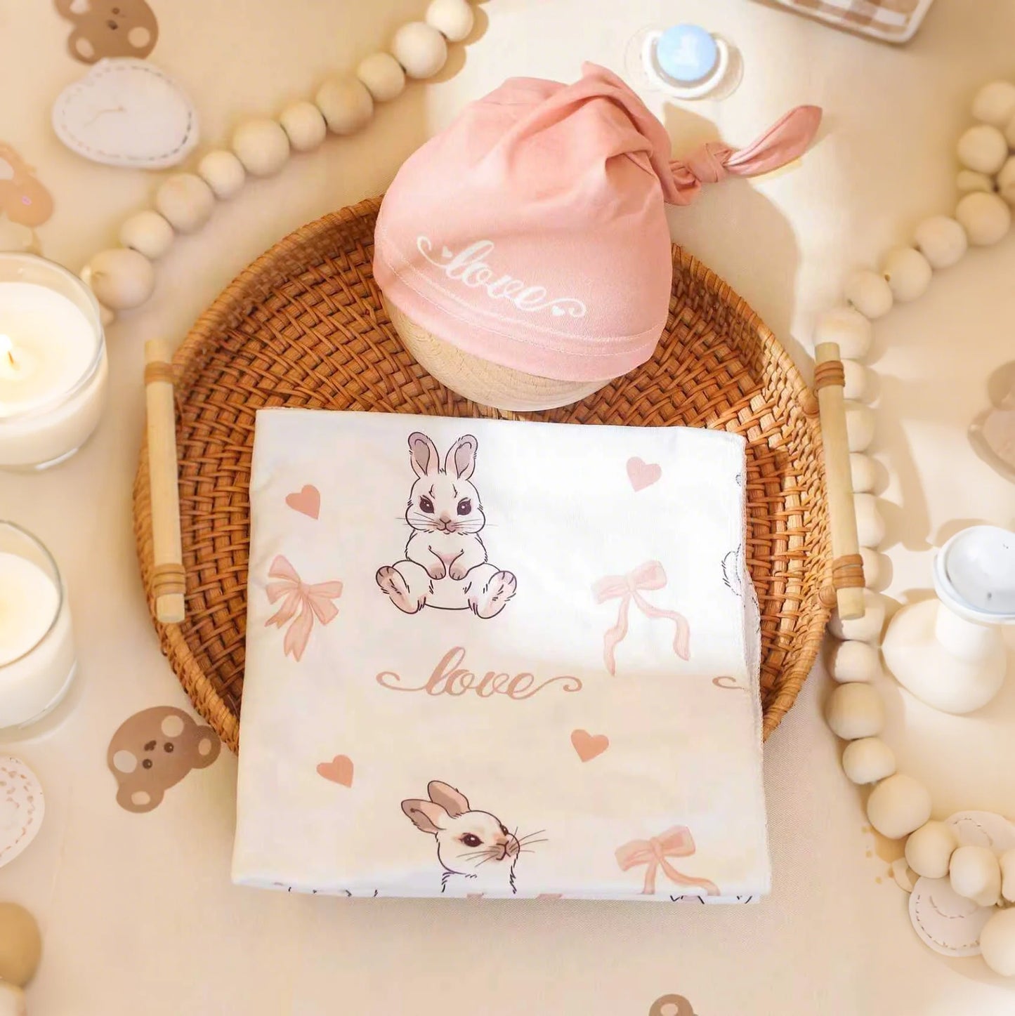 Ensemble emmaillotage + bonnet nouveau-né (2 pièces) | Cocooning