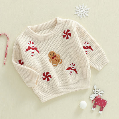 Pull de Noël Bébé en Tricot – Bonhomme Pain d'Épices & Sucreries Festives | Douceur