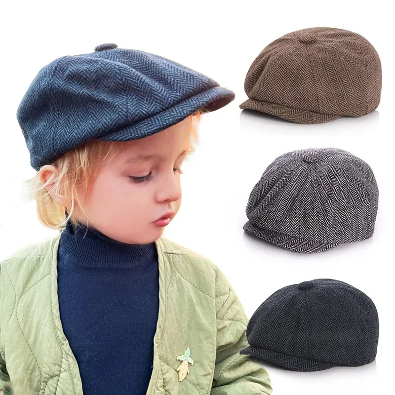 Casquette rétro bébé "Petit Parisien" – Style Octogonal Unisexe en Coton et Lin