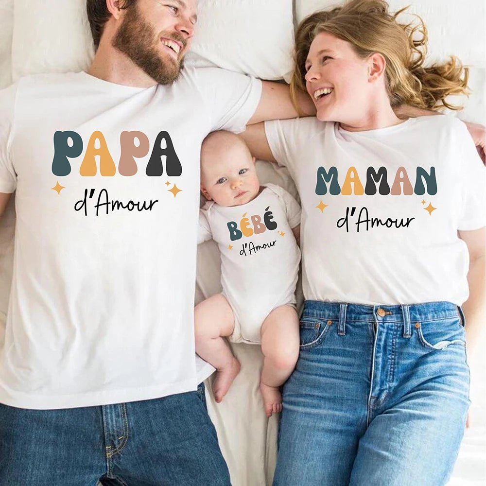 Ensemble assorti T-Shirt & Body Famille Rétro – “Team d’Amour”™ - Bébé pour toujours