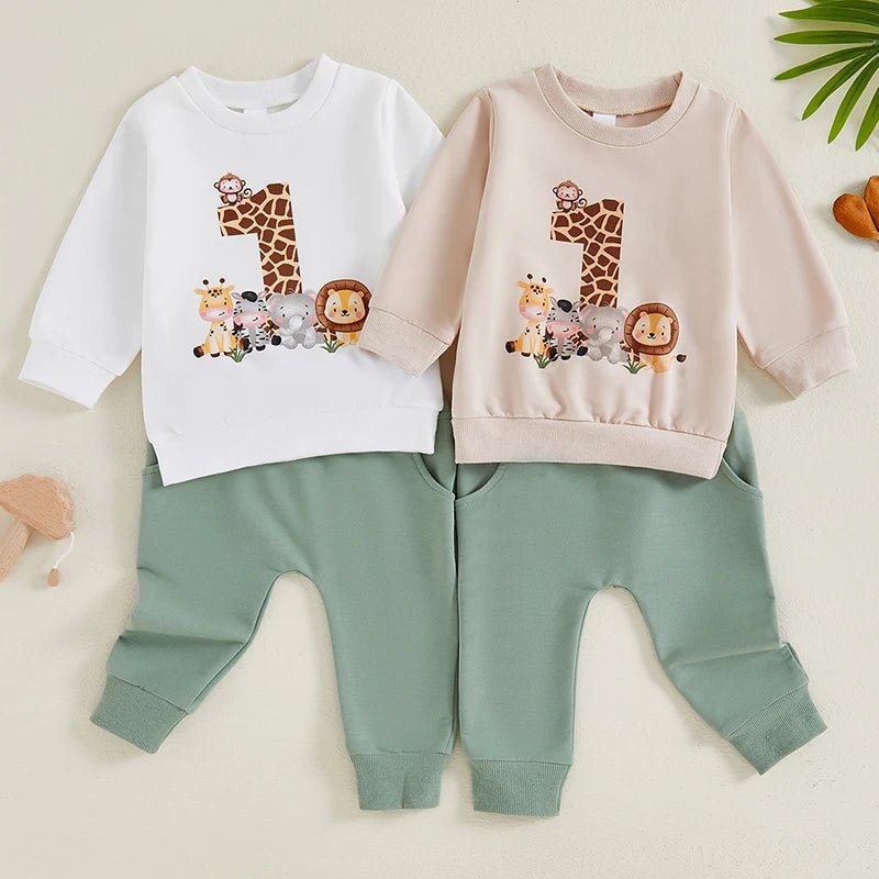 Tenue Anniversaire Garçon Imprimé Animalier Sweat Pantalon Photo - Bébé pour toujours