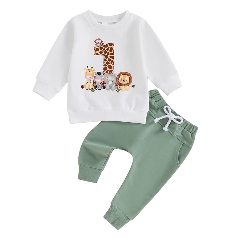 Tenue Anniversaire Garçon Imprimé Animalier Sweat Pantalon Photo - Bébé pour toujours