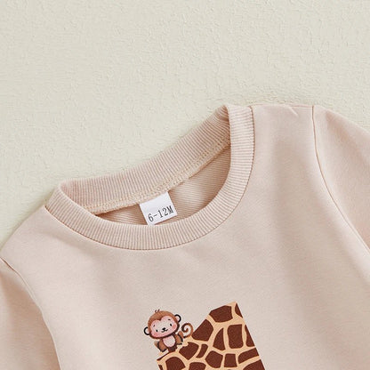 Tenue Anniversaire Garçon Imprimé Animalier Sweat Pantalon Photo - Bébé pour toujours